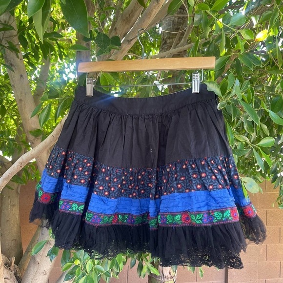 Retro Natural Elements Skirt Womens Small Black Tulle Retro Boho Western Mini - Picture 1 of 5